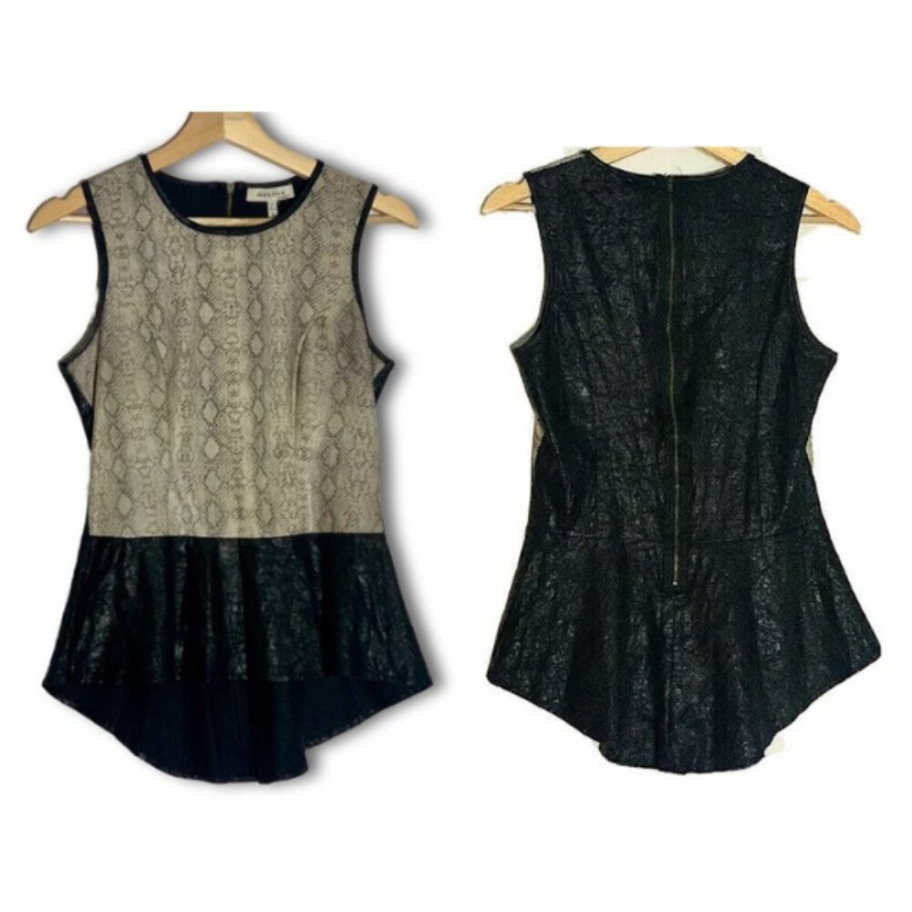 Monteau Snakeskin Pattern Faux Leather Peplum Top